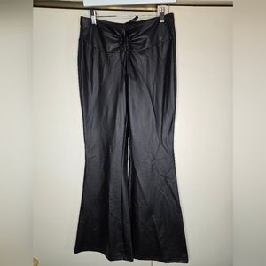 Women's Black Faux Leather Stretch Flare Leg Pants Size S/M